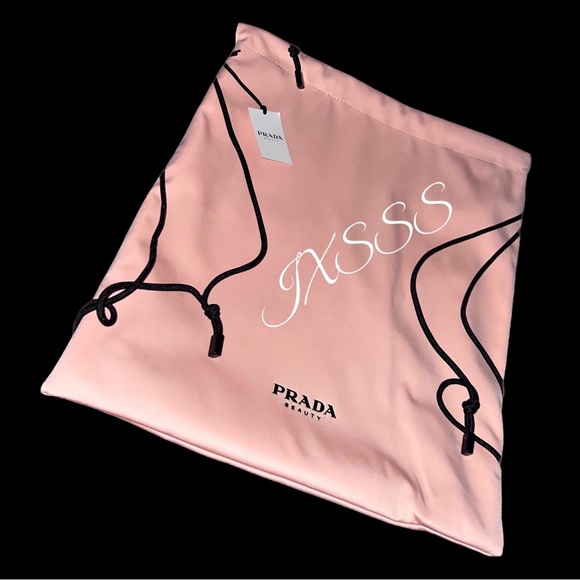 Baby-Pink/Black Reversible Prada Beauty (Satin-Lined) Drawstring Backpack - Picture 2 of 16